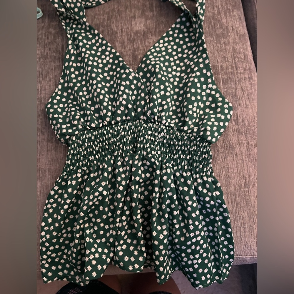 Green Floral Women's Tank top, tie straps